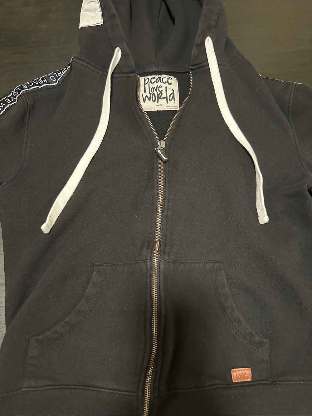 Super Cool, Stylish and Chic Peace Love World Black Zip Hoodie